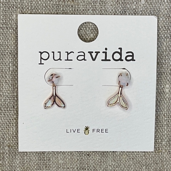 Pura Vida Mermaid Fin Rose Gold Plated Sterling Silver Earrings - Picture 3 of 5
